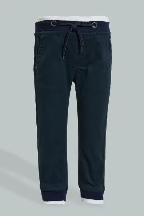Navy Rib Jogger With Drawcord