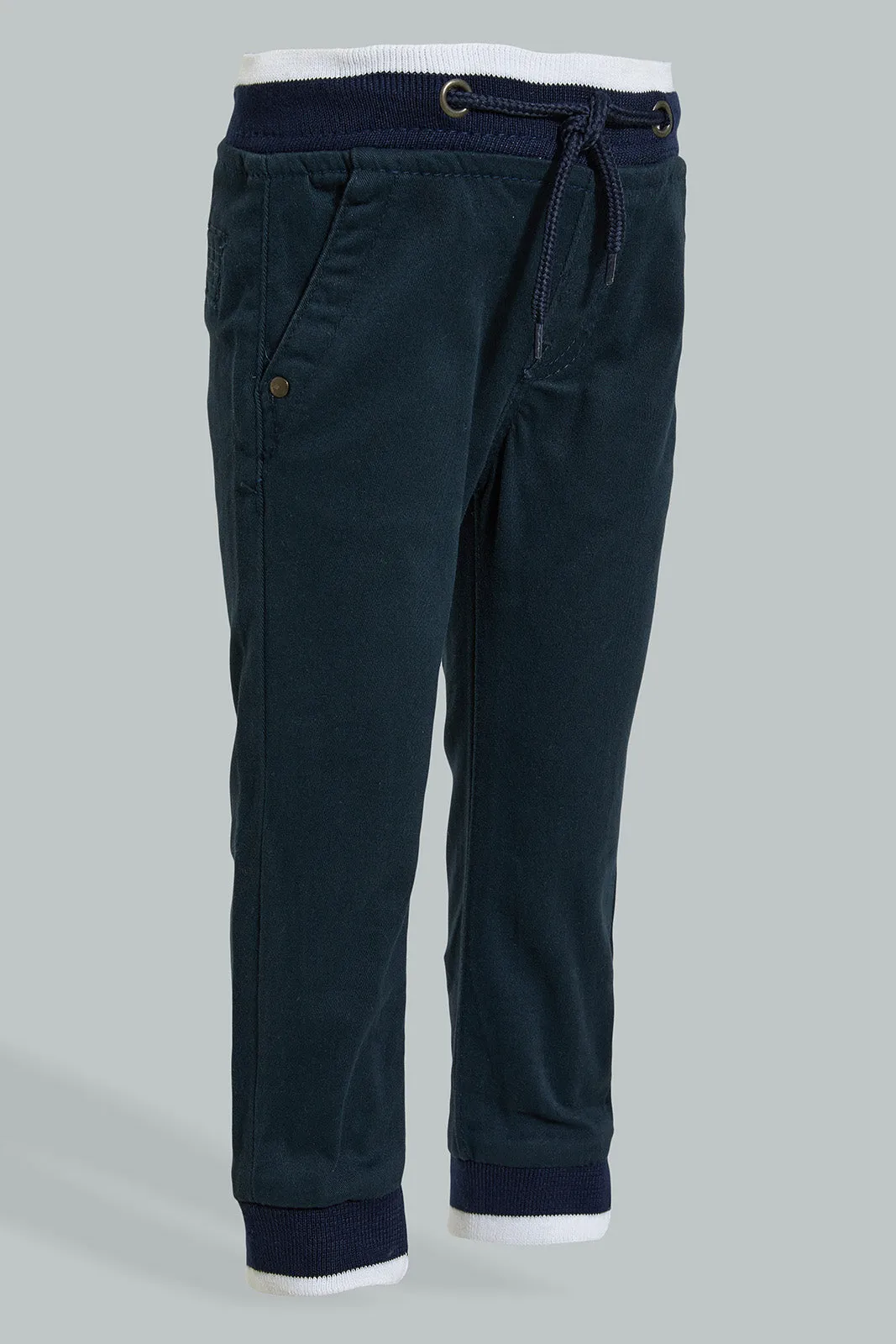 Navy Rib Jogger With Drawcord