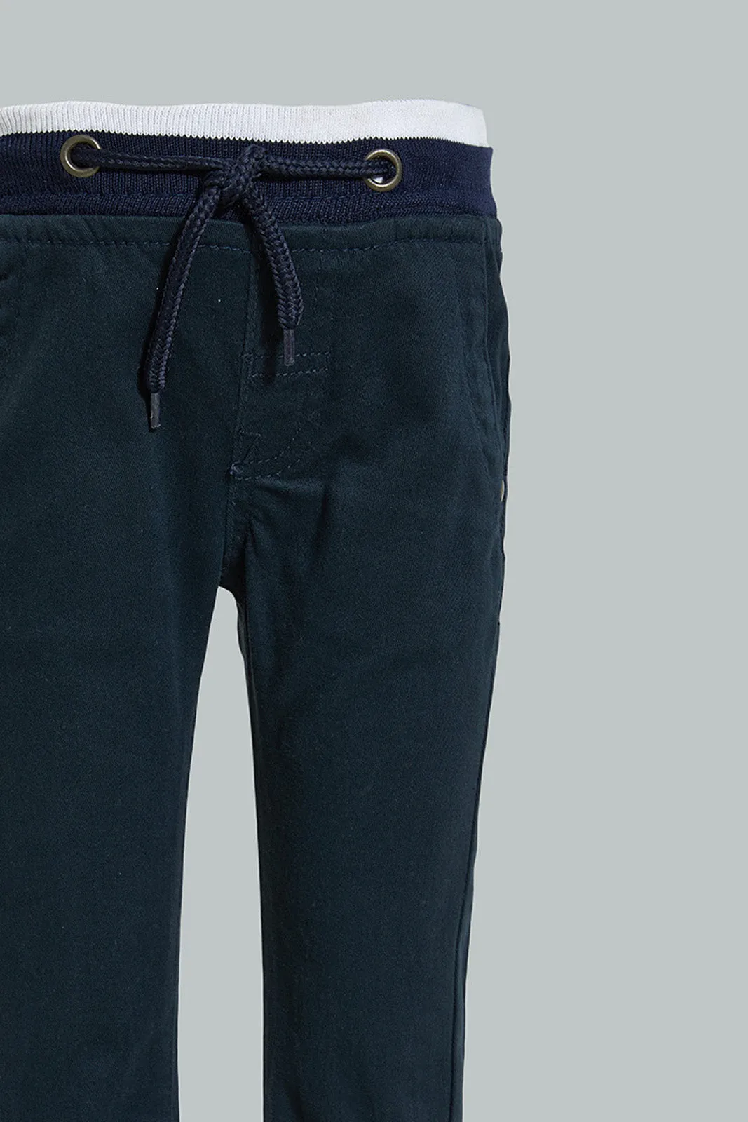 Navy Rib Jogger With Drawcord