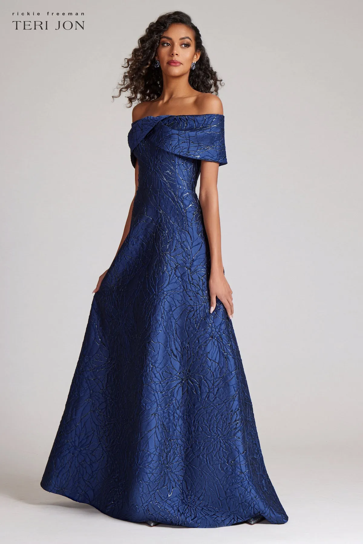 Off The Shoulder Portrait Metallic Jacquard A-Line