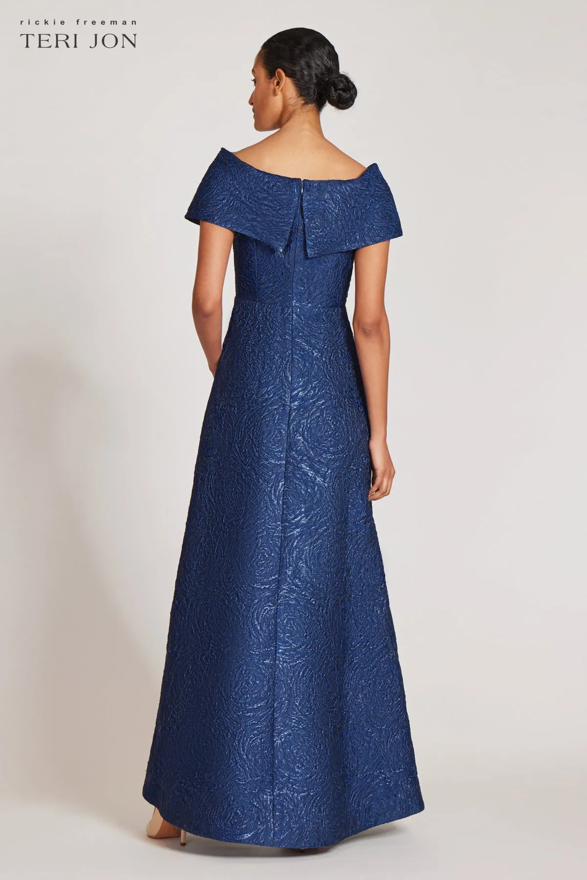 Off The Shoulder Portrait Metallic Jacquard A-Line