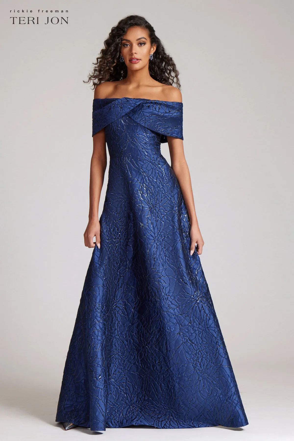 Off The Shoulder Portrait Metallic Jacquard A-Line