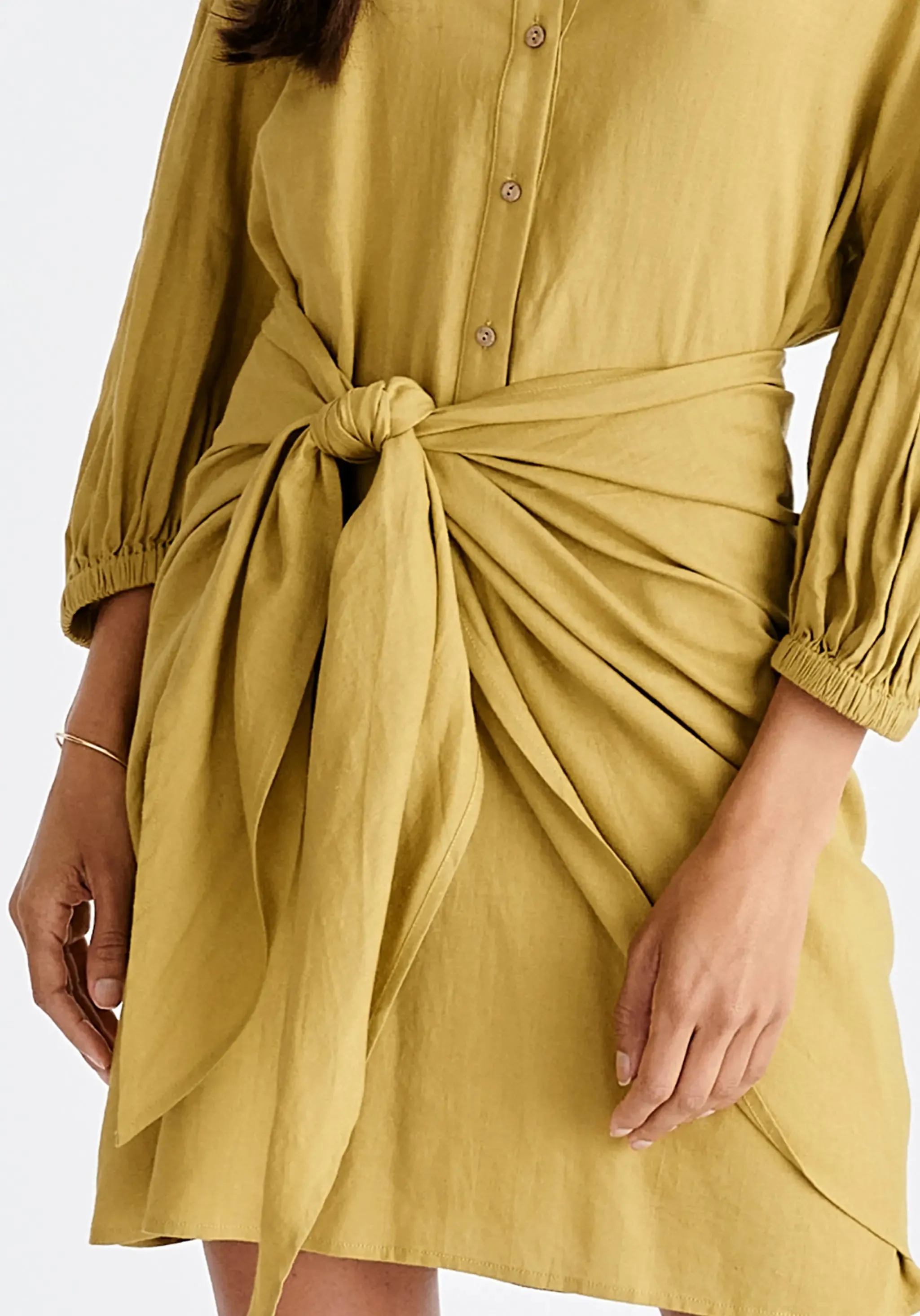 Olive Linen Blend Shirt Dress
