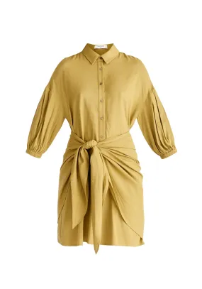 Olive Linen Blend Shirt Dress
