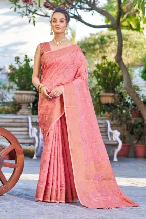 Opulent Pink Pashmina saree With Effervescent Blouse Piece