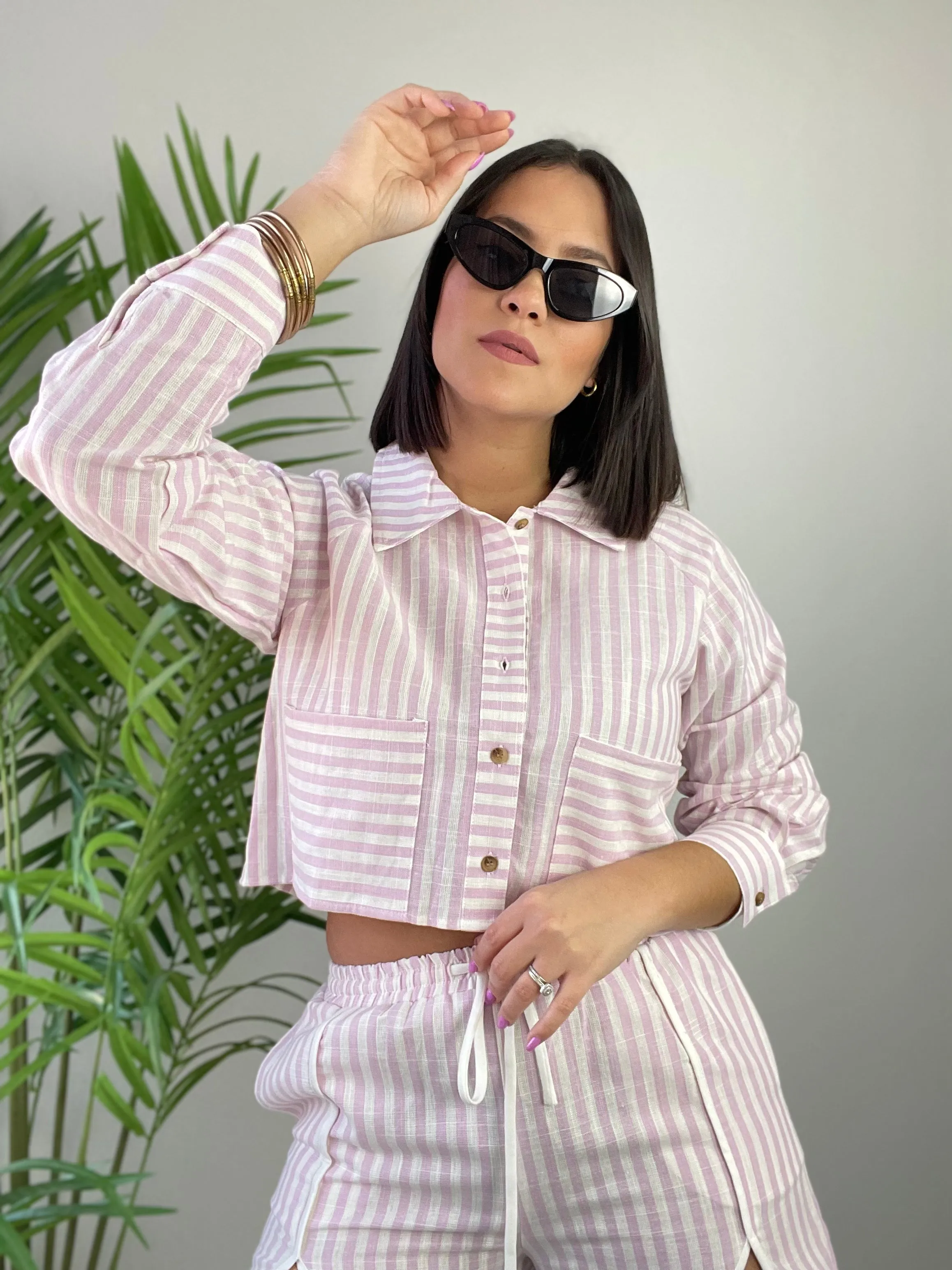 Pink Stripes Crop Shirt