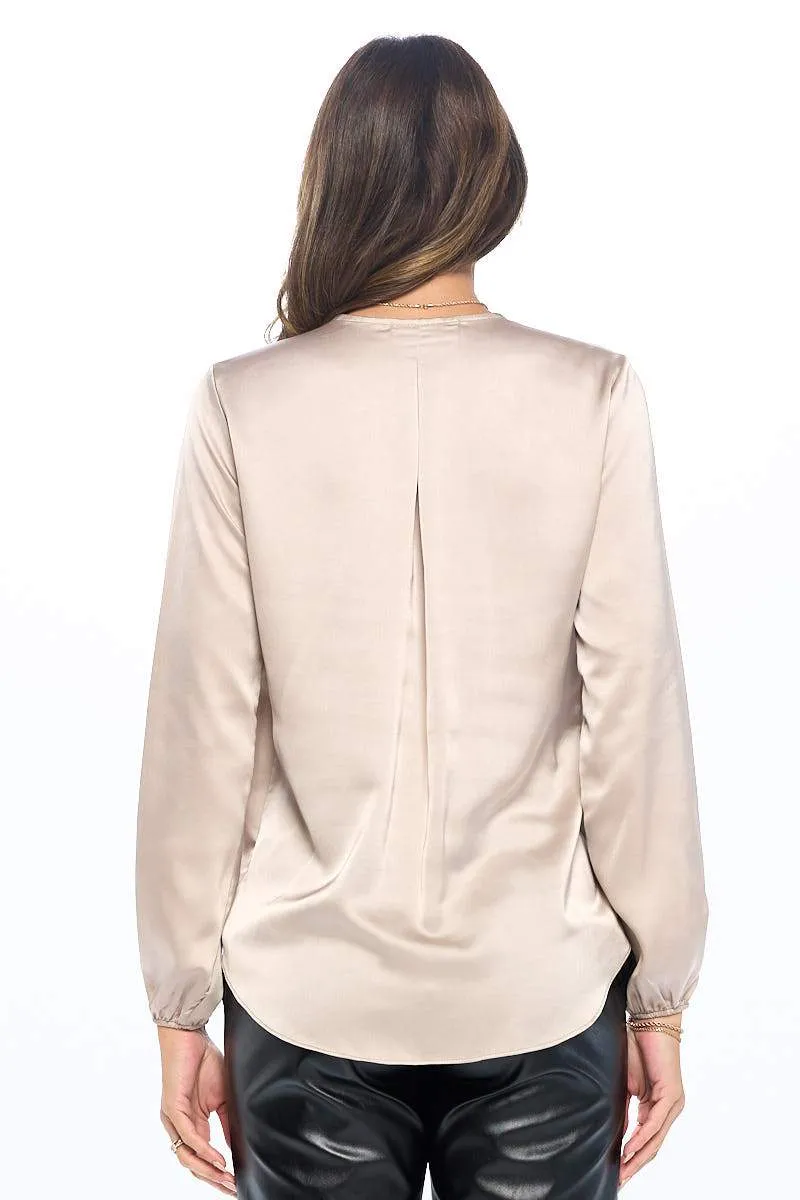 Preorder - Silky Satin Long Sleeve Surplice Top