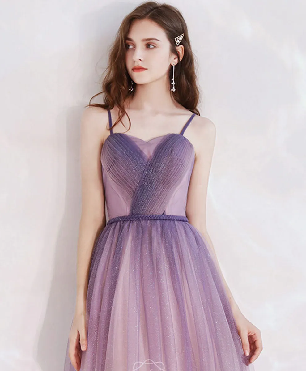 Purple Aline Tulle Long Prom Dress, Tulle Long Purple Evening Dress