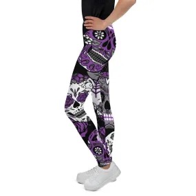 Purple Sugar Skull Youth Leggings