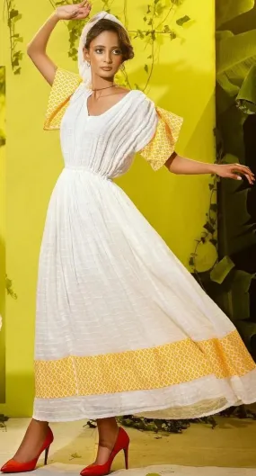 Ravishing Yellow Ethiopian Traditional Dress: Simple Eritrean Clothing for Any Cultural Celebrations Habesha Dress