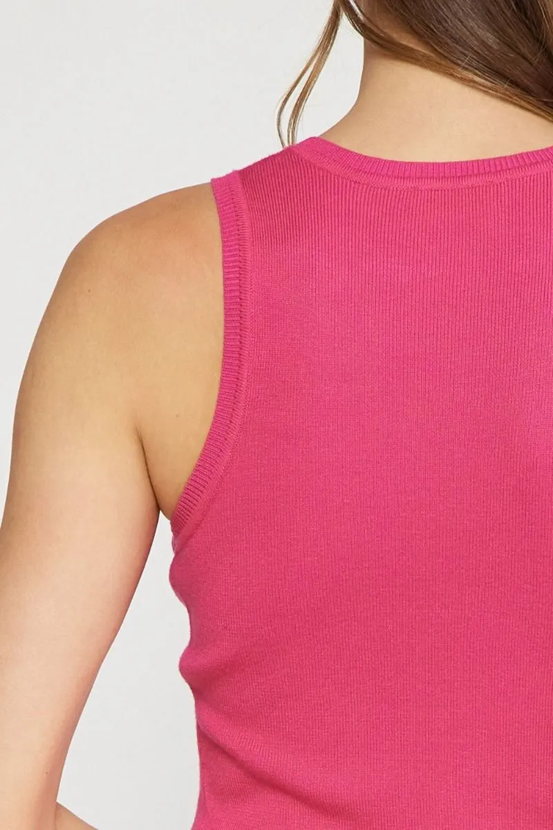 Rib Knit Mini Dress with Ruffle Hem - Hot Pink