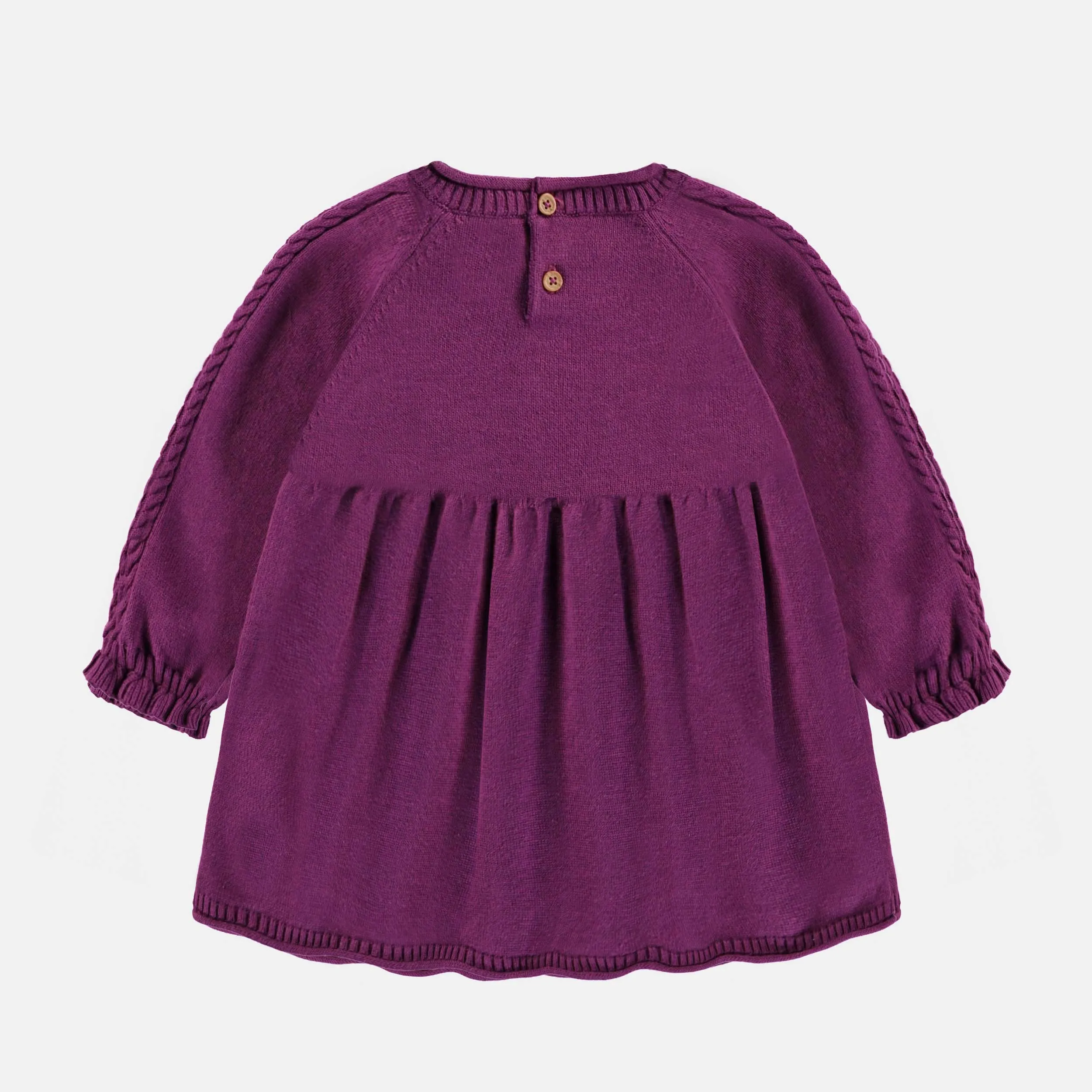 Robe en tricot mauve foncé avec broderies, bébé || Dark purple knit dress with embroidery, baby