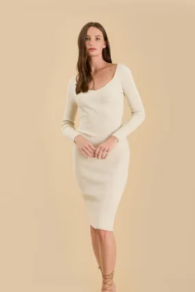 SCOOP NECK LONG SLEEVE SWEATER KNIT MIDI DRESS
