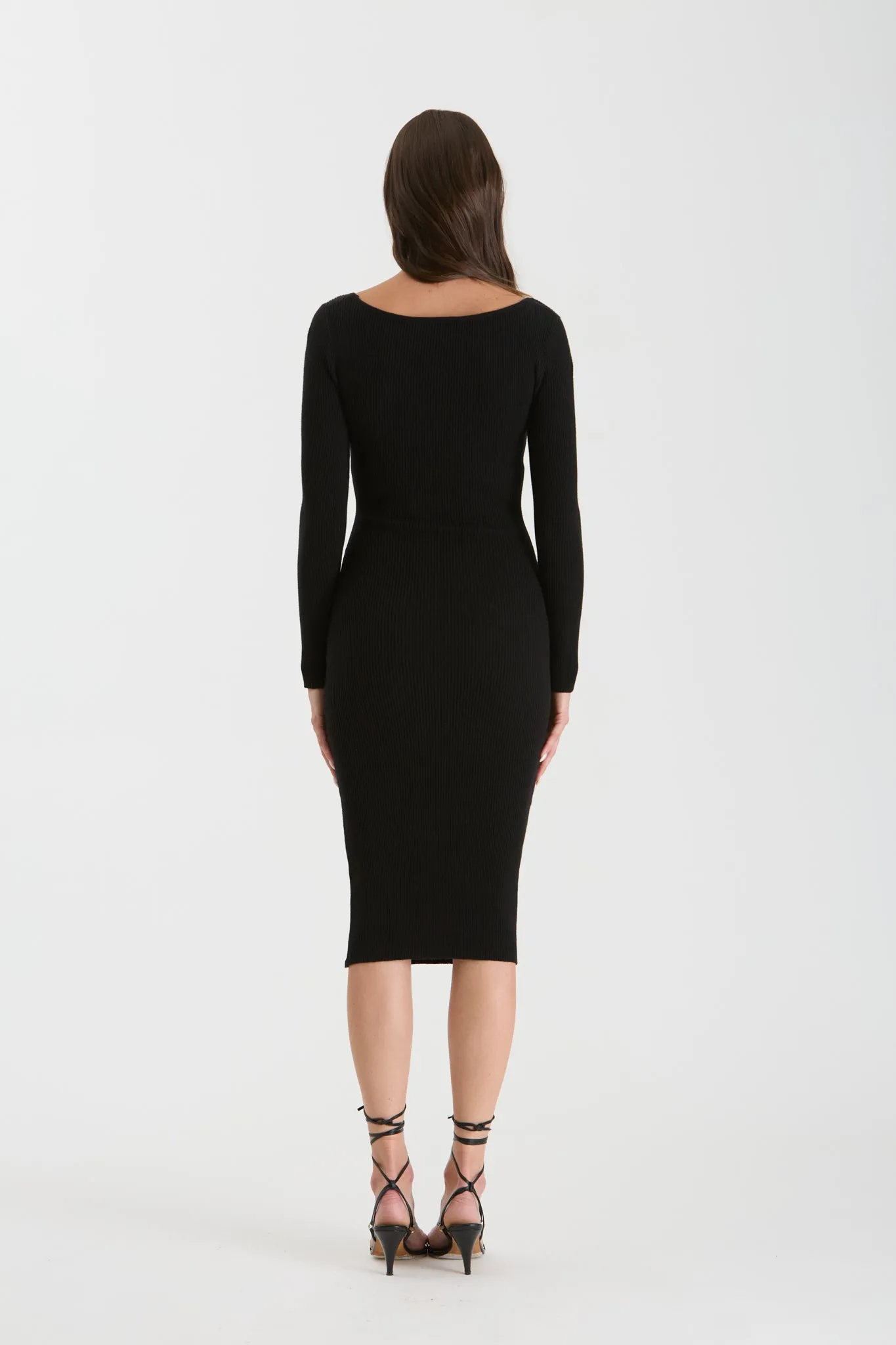 SCOOP NECK LONG SLEEVE SWEATER KNIT MIDI DRESS