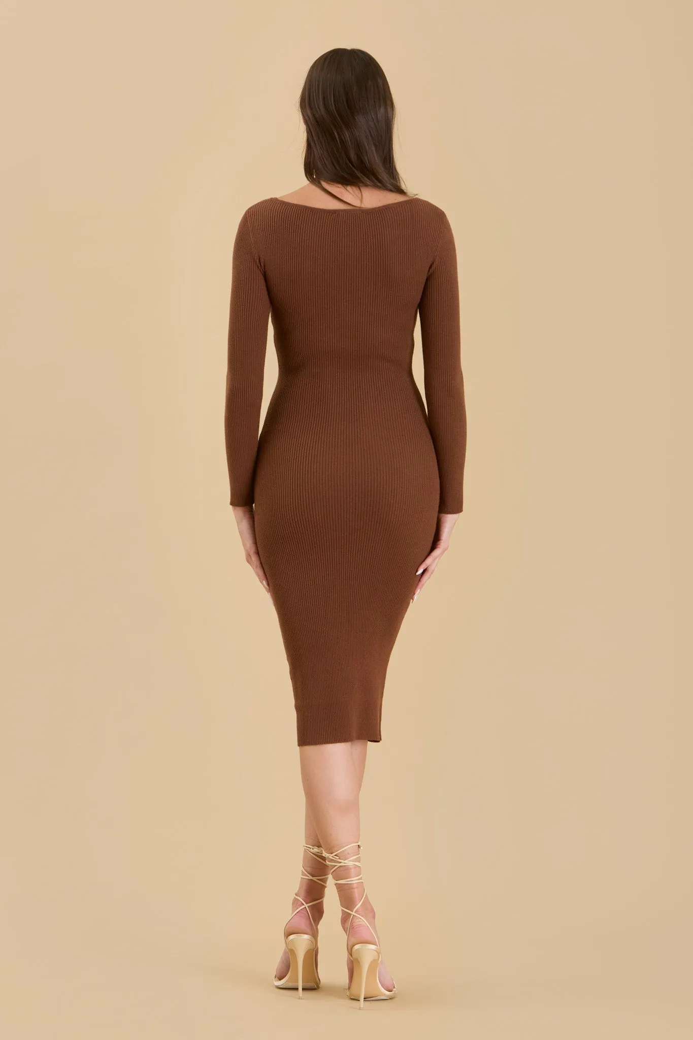 SCOOP NECK LONG SLEEVE SWEATER KNIT MIDI DRESS