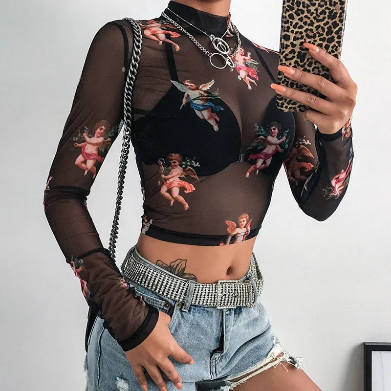 Sexy Women Transparent Angel Mesh Tops