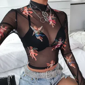 Sexy Women Transparent Angel Mesh Tops