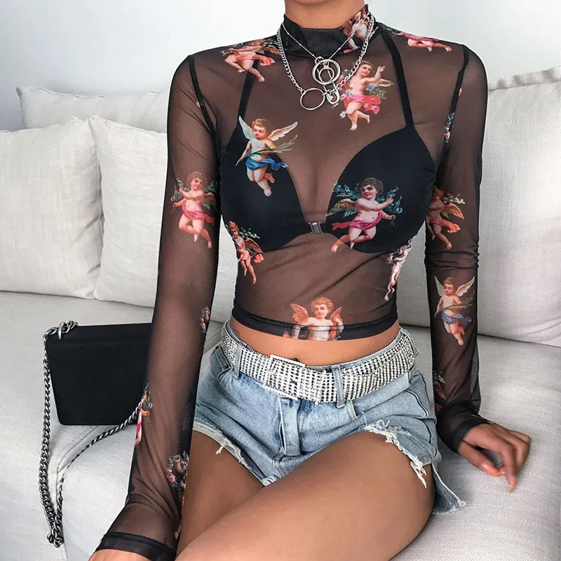 Sexy Women Transparent Angel Mesh Tops