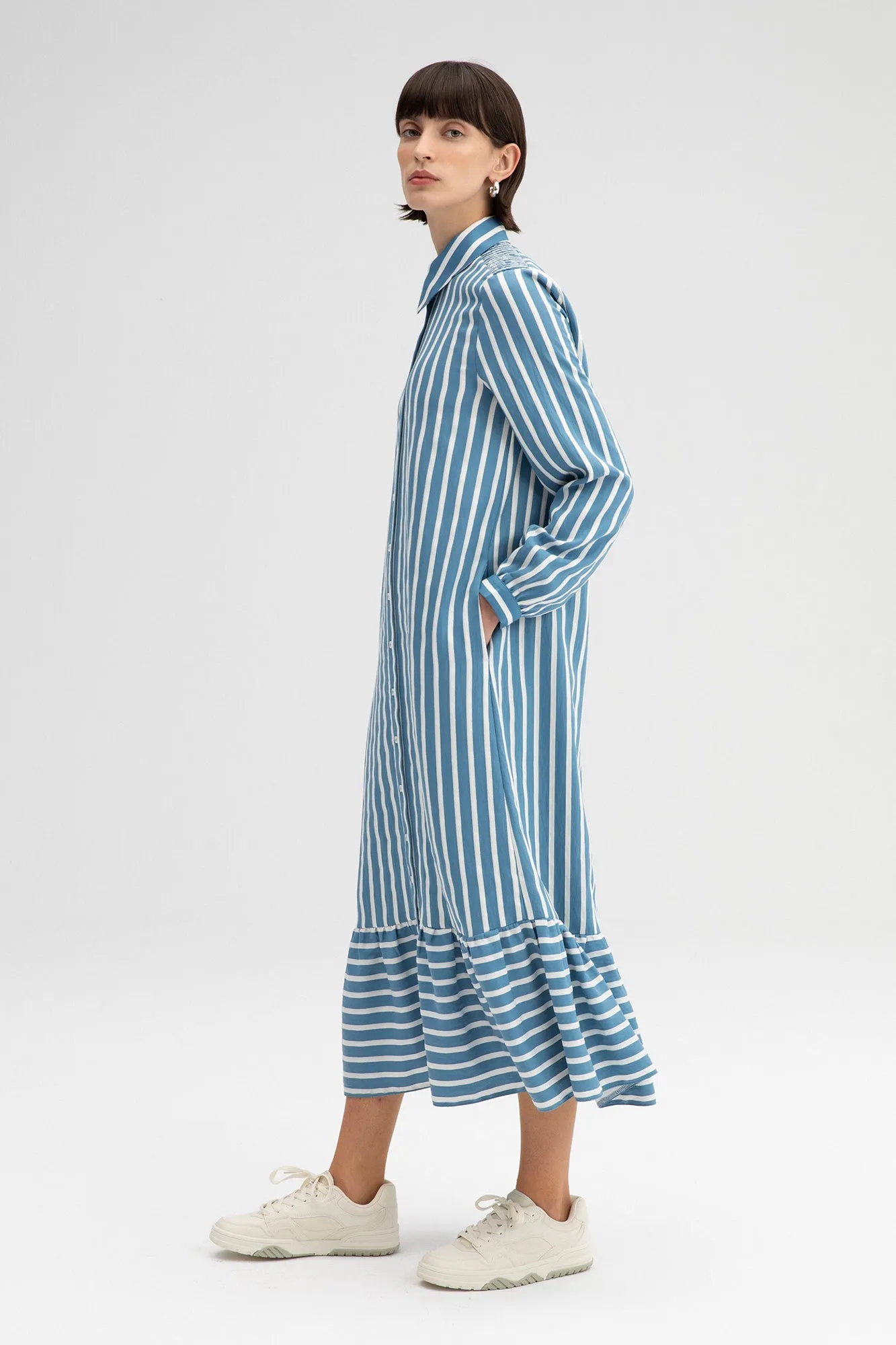 SHIRT DRESS WITH FRILLED SKIRT