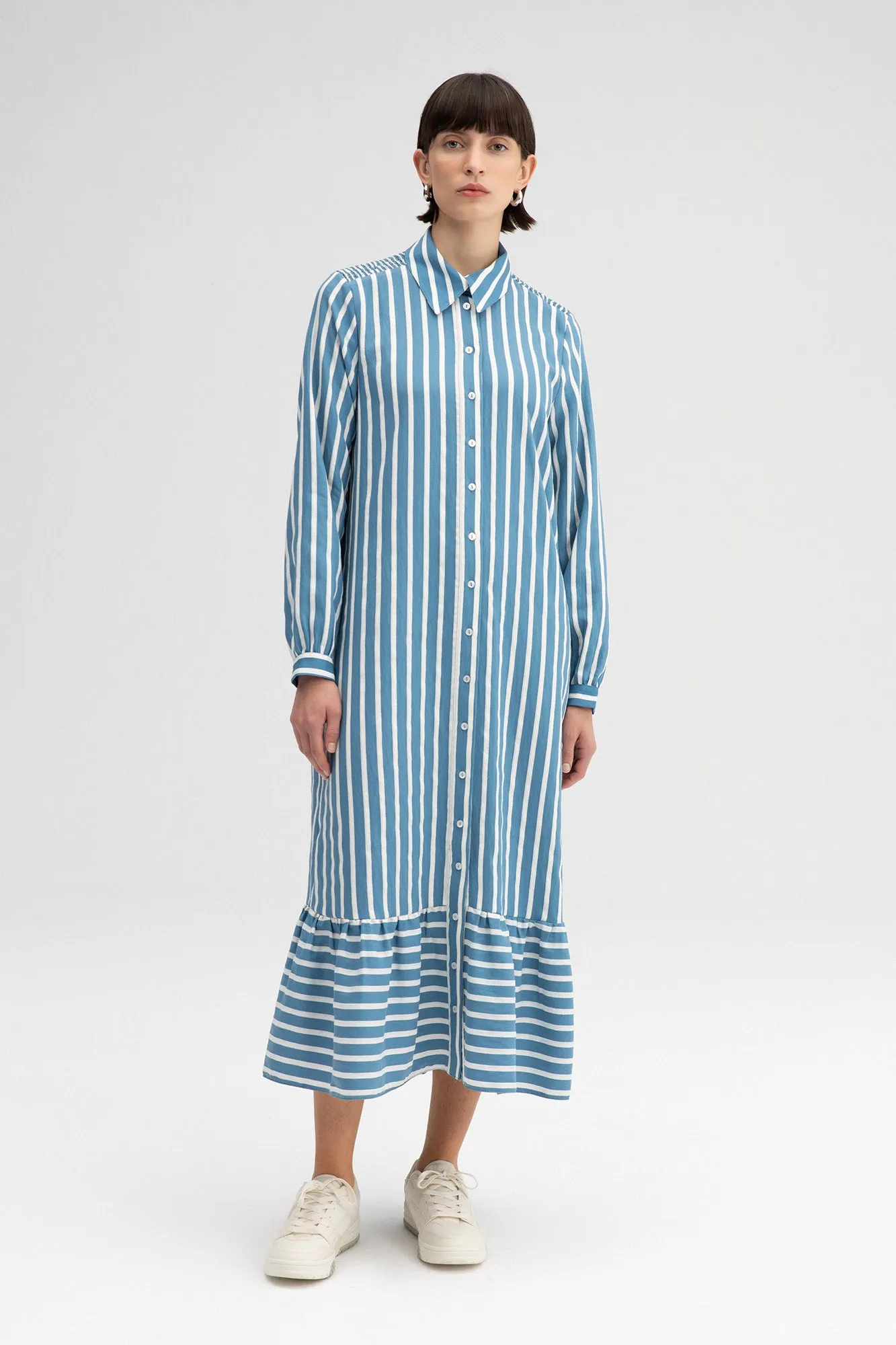 SHIRT DRESS WITH FRILLED SKIRT