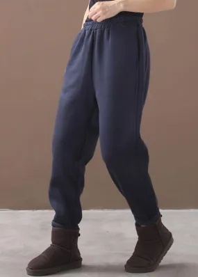 Simple navy winter Jeans  thick elastic waist Inspiration women trousers
