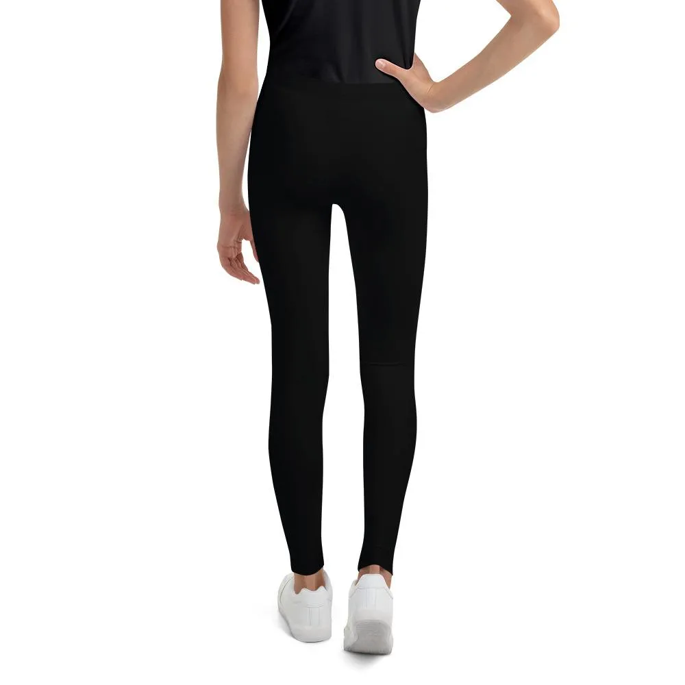 Solid Classic Black Color Premium Youth Leggings Pants Gym Tights - Made in USA/EU