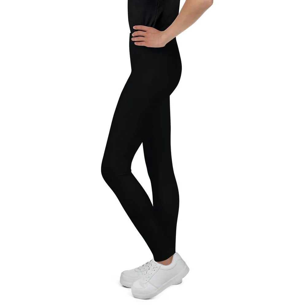 Solid Classic Black Color Premium Youth Leggings Pants Gym Tights - Made in USA/EU