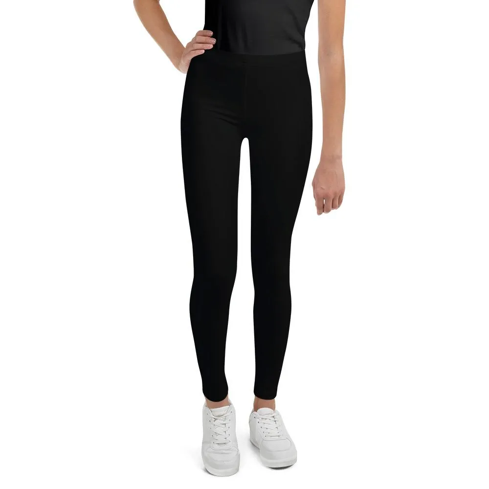 Solid Classic Black Color Premium Youth Leggings Pants Gym Tights - Made in USA/EU