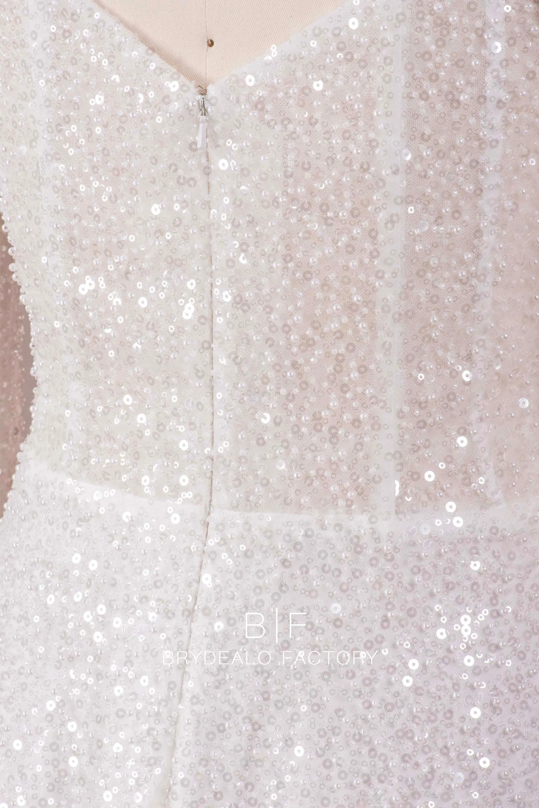 Sparkly Beading Sequins Off Shoulder Long Sleeve Wedding Dress