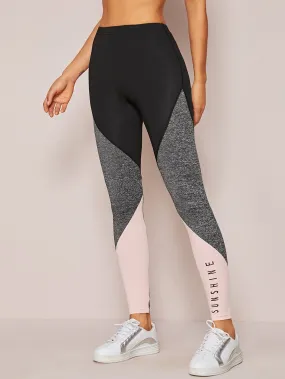 Sporty Colorblock Cropped Women Leggings