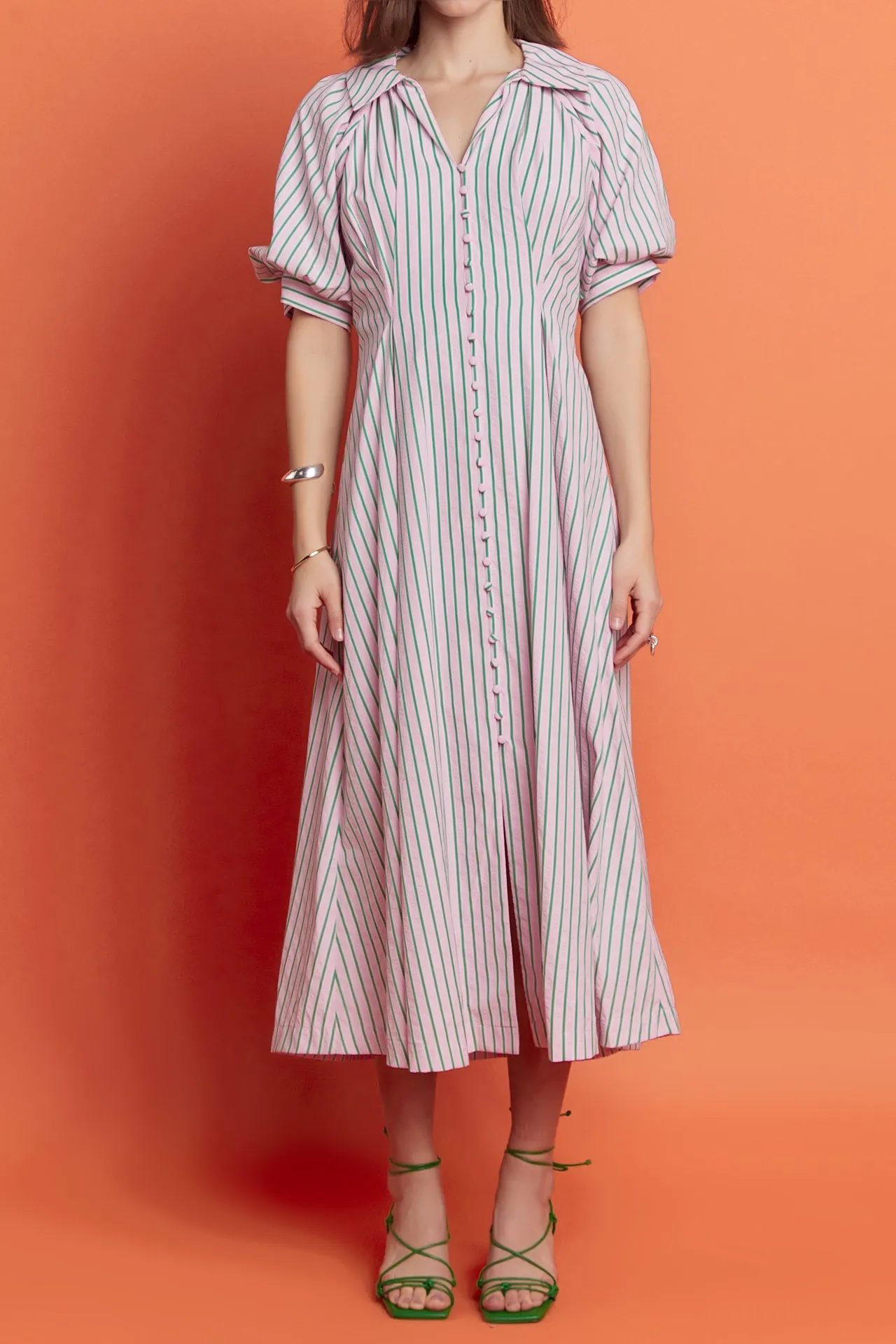 Stripe Shirt Midi Dress