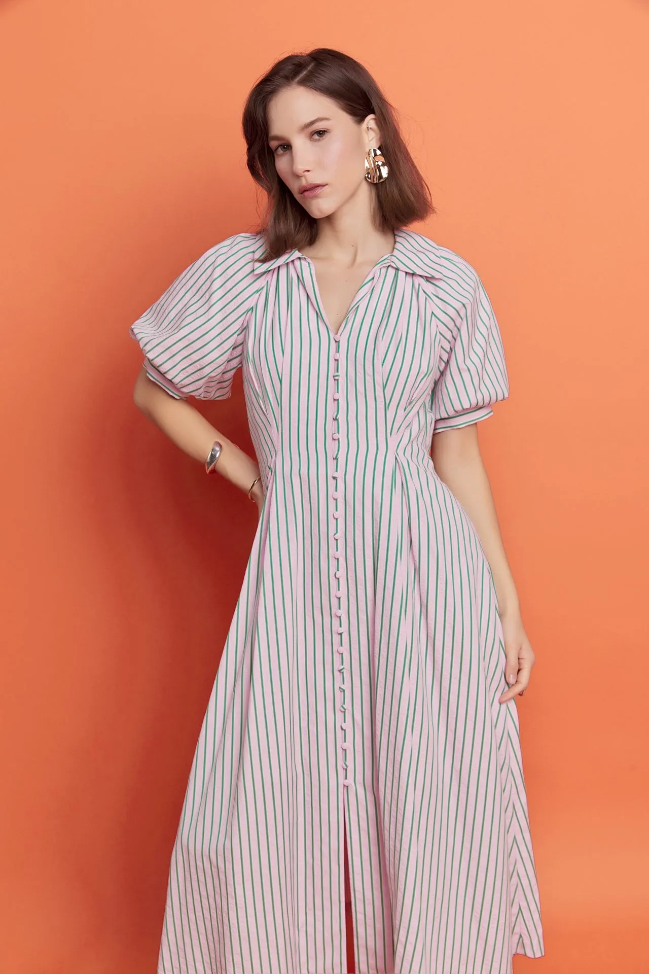 Stripe Shirt Midi Dress