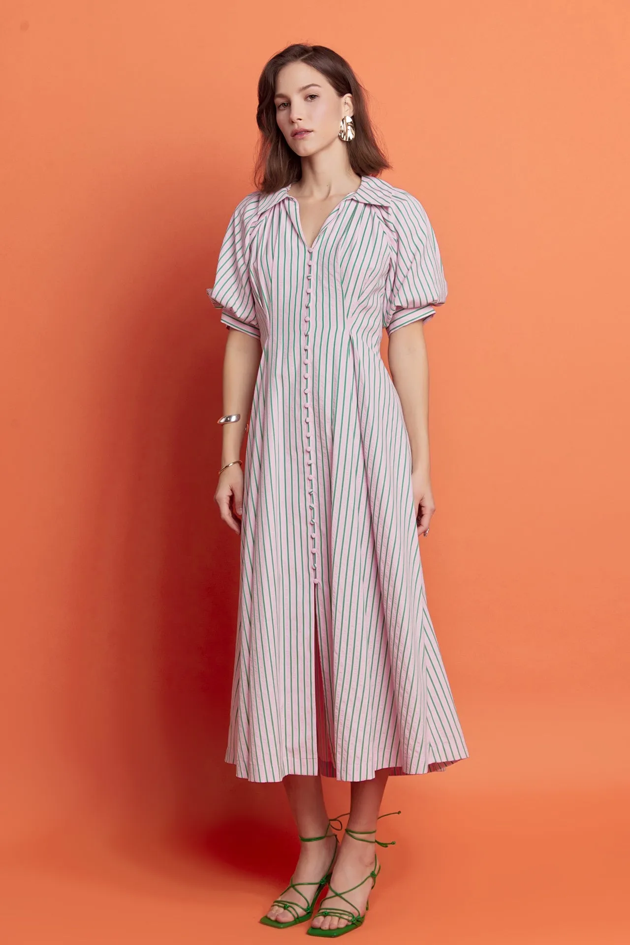 Stripe Shirt Midi Dress