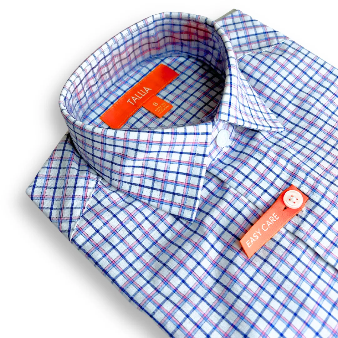 Tallia Boys White/Pink Plaid Dress Shirt