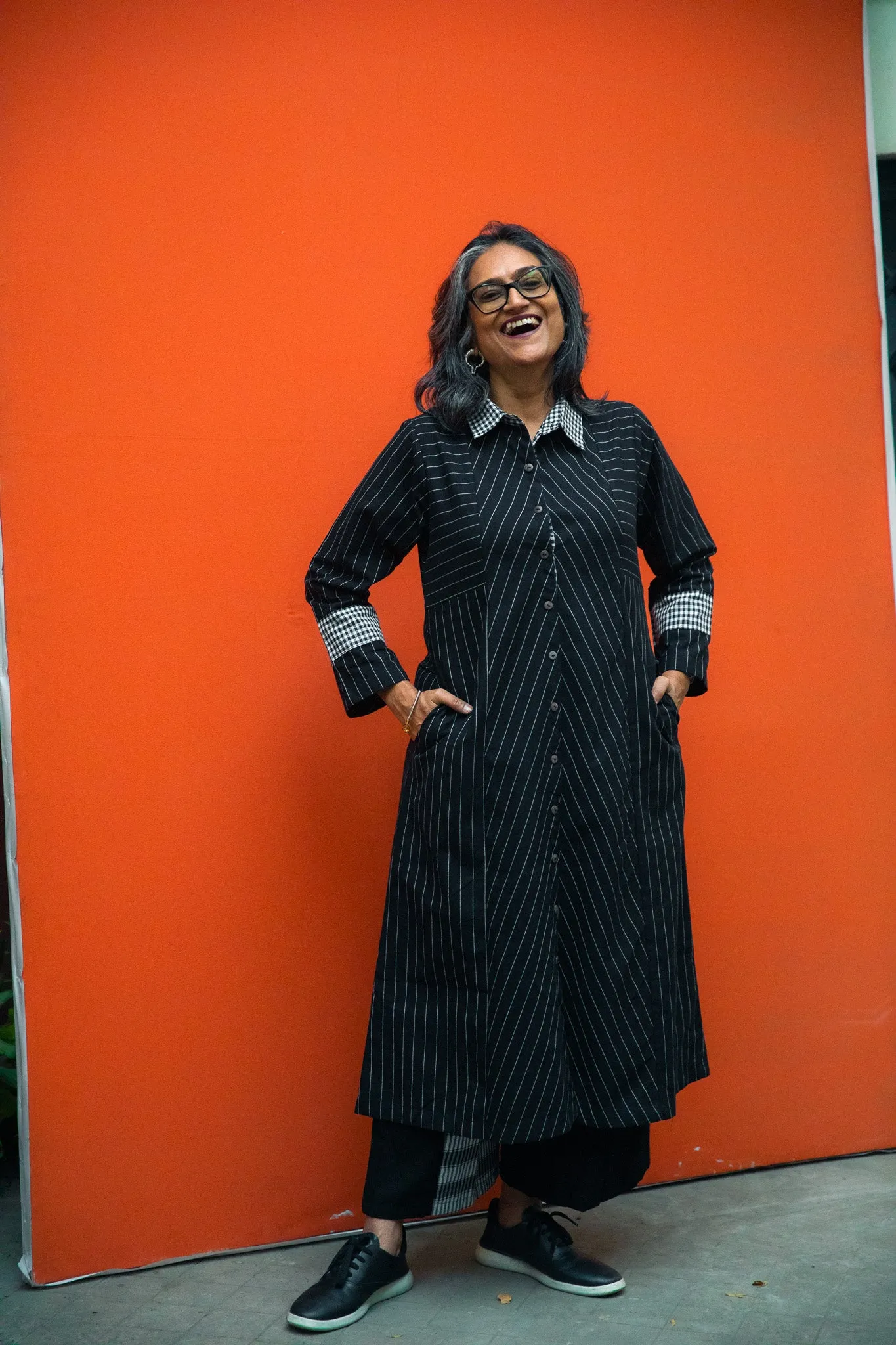 The Black Collar Stripe Dress Set