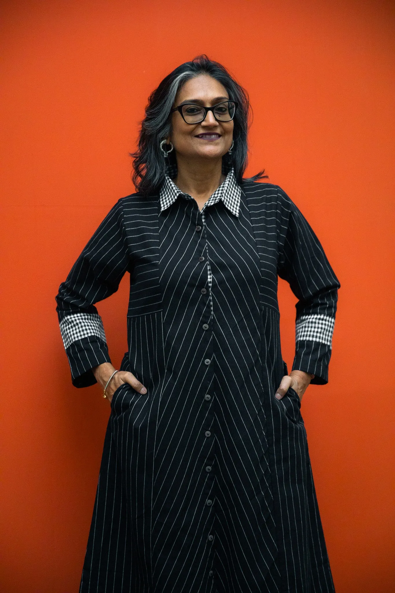 The Black Collar Stripe Dress Set