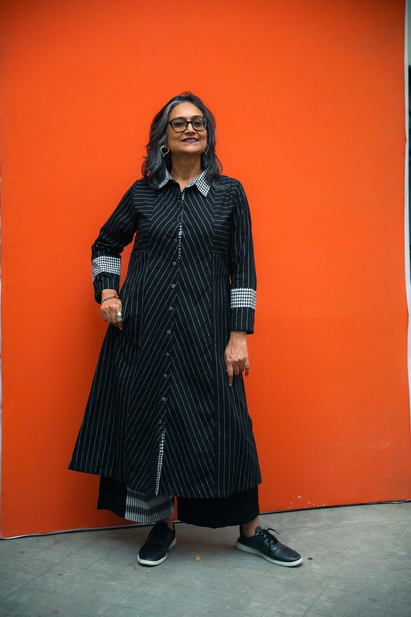 The Black Collar Stripe Dress Set