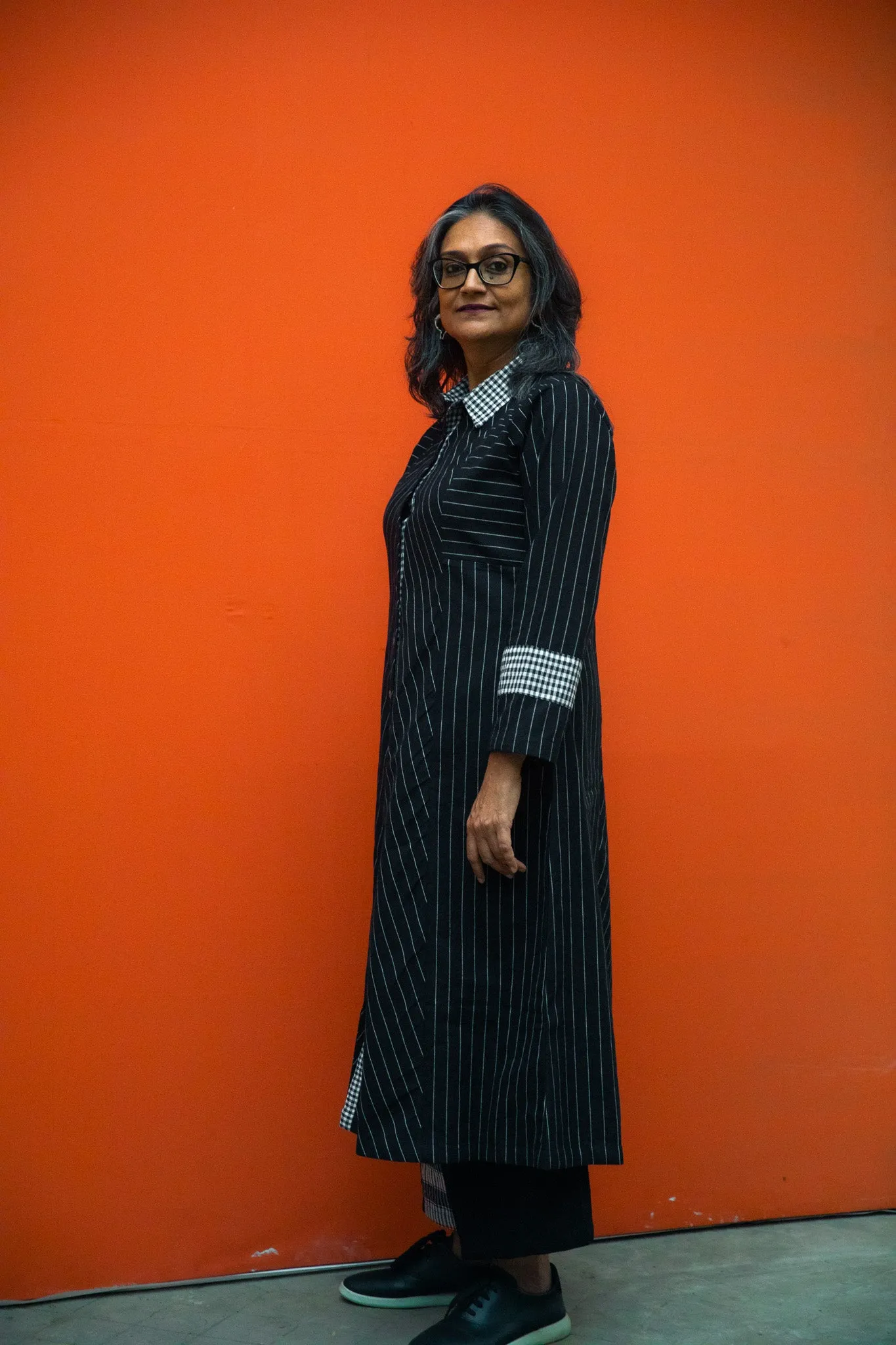 The Black Collar Stripe Dress Set