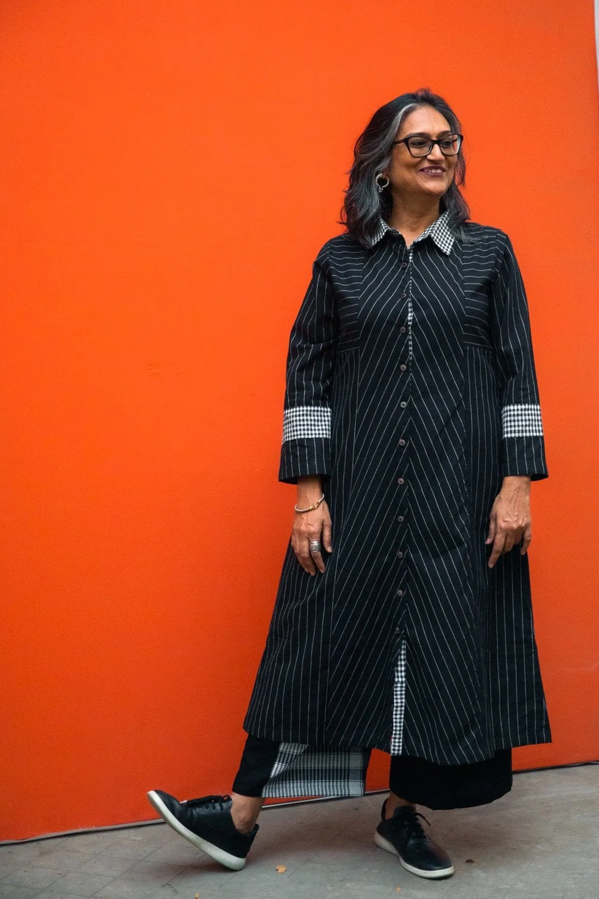 The Black Collar Stripe Dress Set