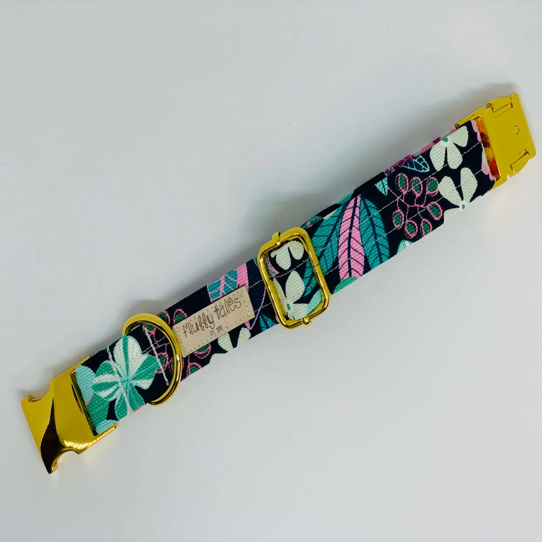 The 'Blue & Green Mint Flowers' Dog Collar Bundle
