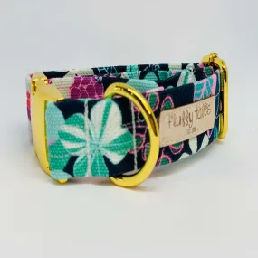 The 'Blue & Green Mint Flowers' Dog Collar Bundle