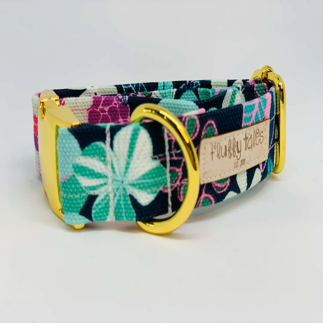 The 'Blue & Green Mint Flowers' Dog Collar Bundle