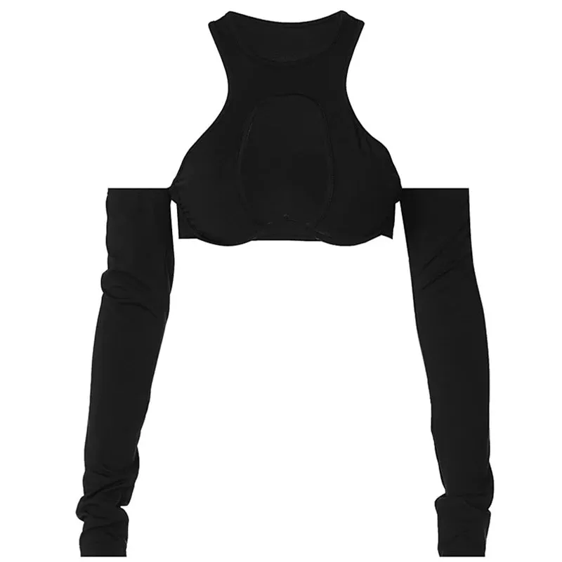 Trendy Hollow Out Crop Corset Long Sleeve Shirt
