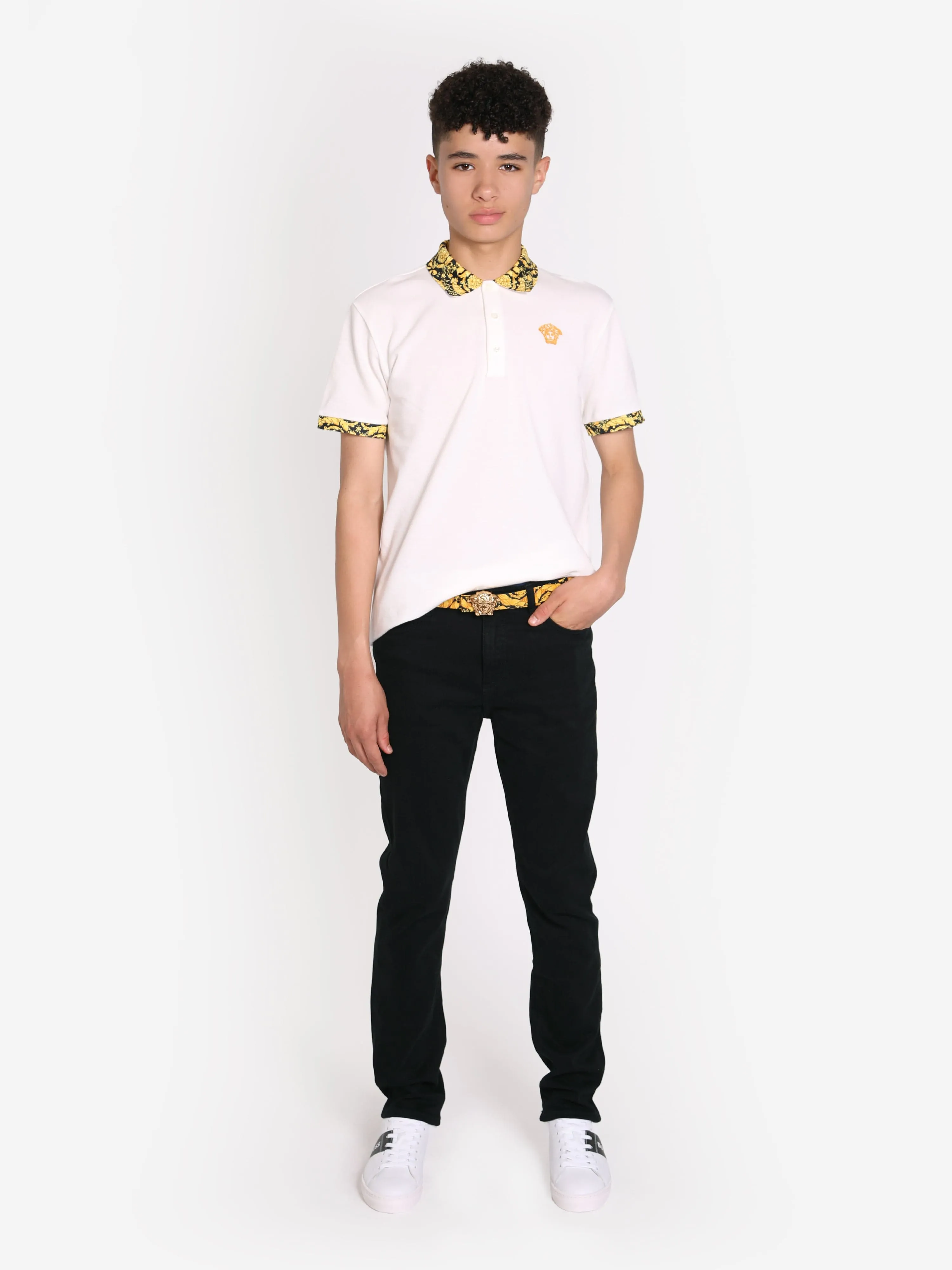 Versace Boys Barocco Logo Polo Shirt in White