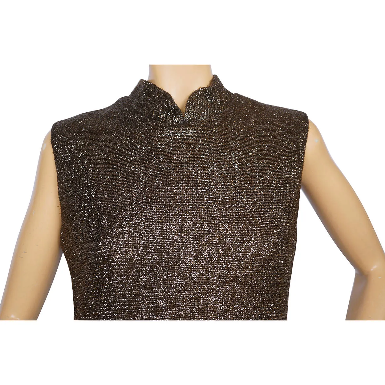 Vintage 1960s Sparkly Brown Lurex Dress with Ostrich Feather Trim Size M
