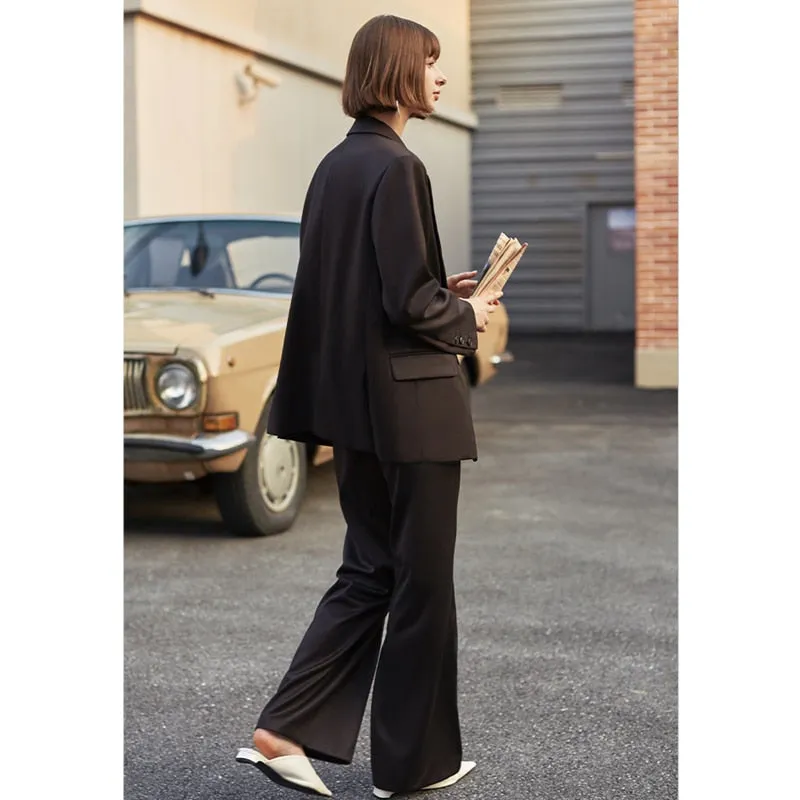 Vintage Loose Blazer Jacket and Wide Leg Pants Suit Set