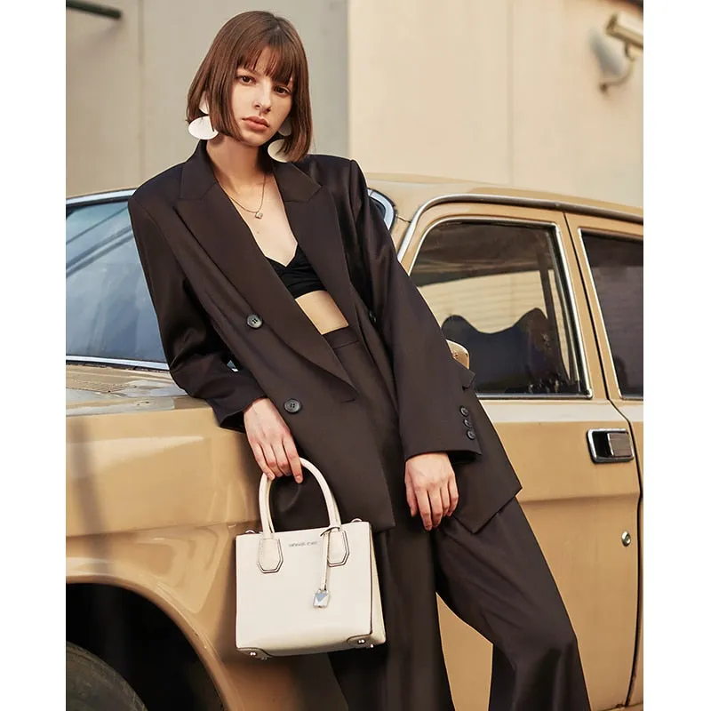 Vintage Loose Blazer Jacket and Wide Leg Pants Suit Set