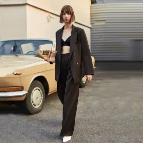 Vintage Loose Blazer Jacket and Wide Leg Pants Suit Set