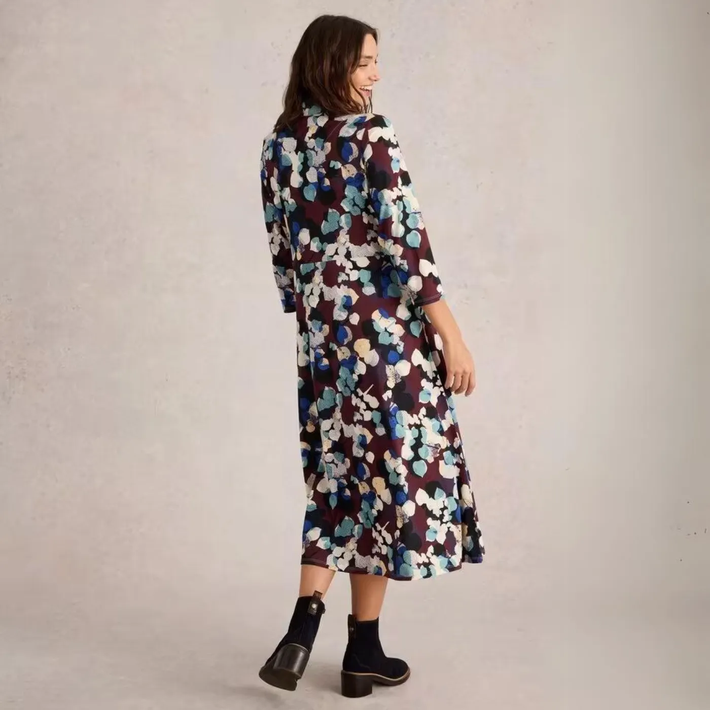 White Stuff Rua Midi Jersey Shirt Dress | Plum Print