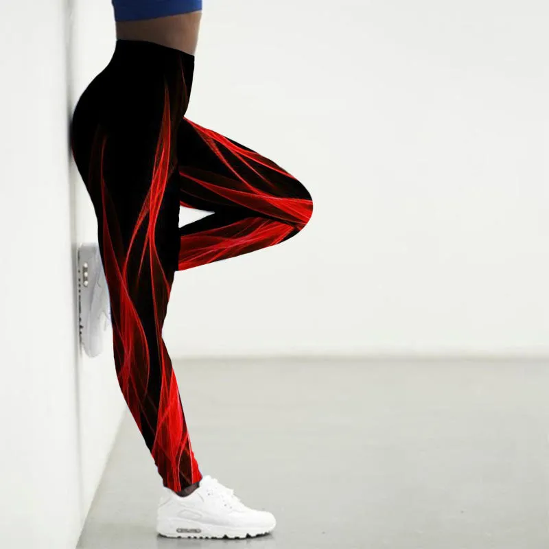 Wjczt Sport Leggings Women 3D Digital Fire Printed Tights Yoga Pants Flame Gym Clothing Femme Workout Leggins Ladies Leginsy Damskie